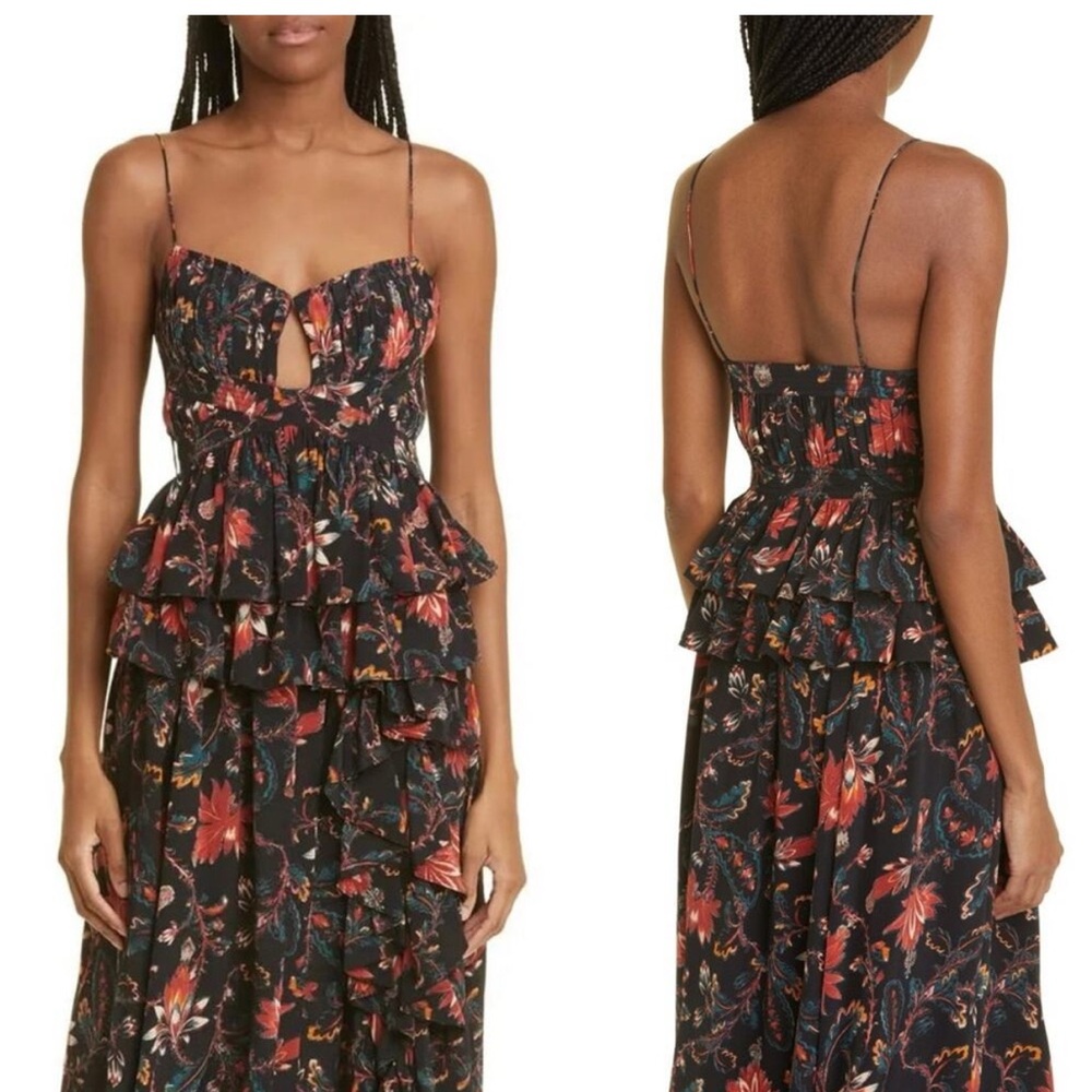 Women’s Ulla Johnson Zuma Floral Silk Crop Top in Obsidian
